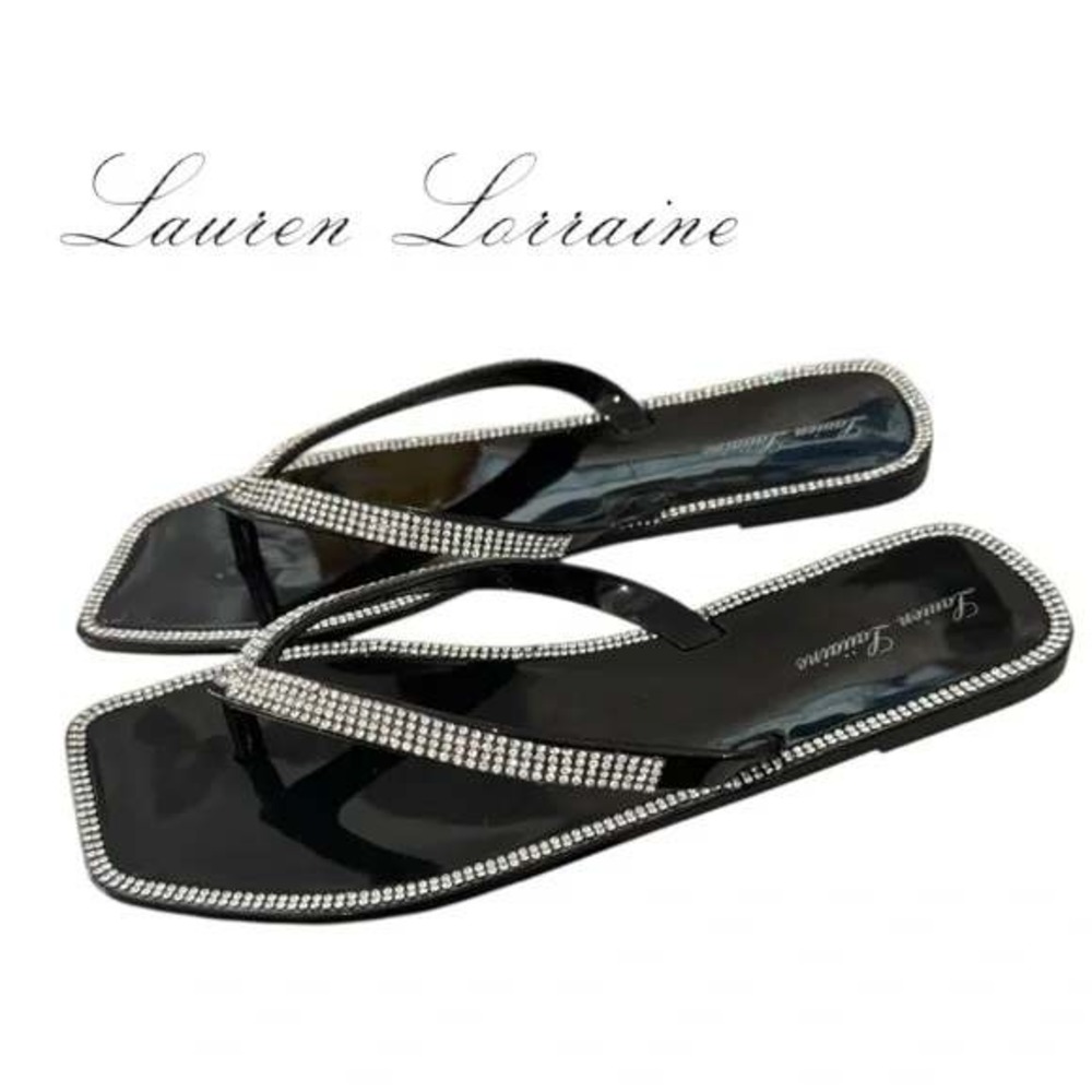 Lauren‎ Lorraine Women's Black Rhinestone Thong Sandals Shoes Sz 7 / #S1108